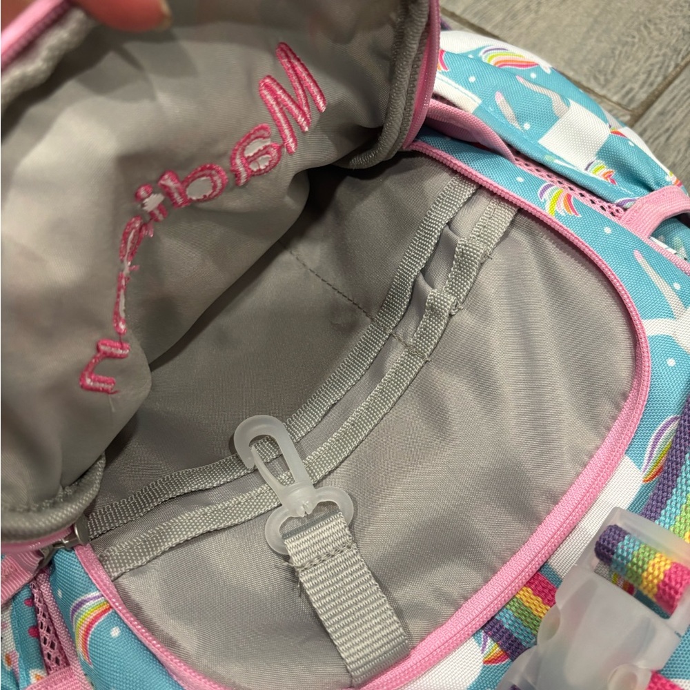 Pottery Barn Mackenzie Aqua Unicorn Parade Backpack Small Embroidered Madison - Picture 8 of 9